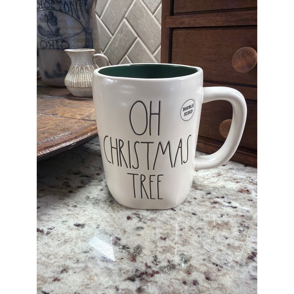 Rae Dunn Oh Christmas Tree Double Sided Christmas Mug Green Interior